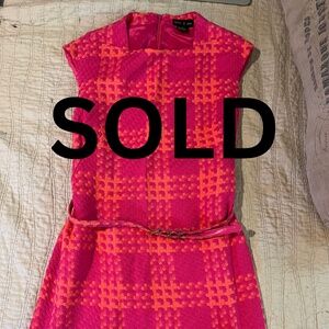 Faith & Zoe Size 10 Pink and Orange Quilted Belted Mini Dress